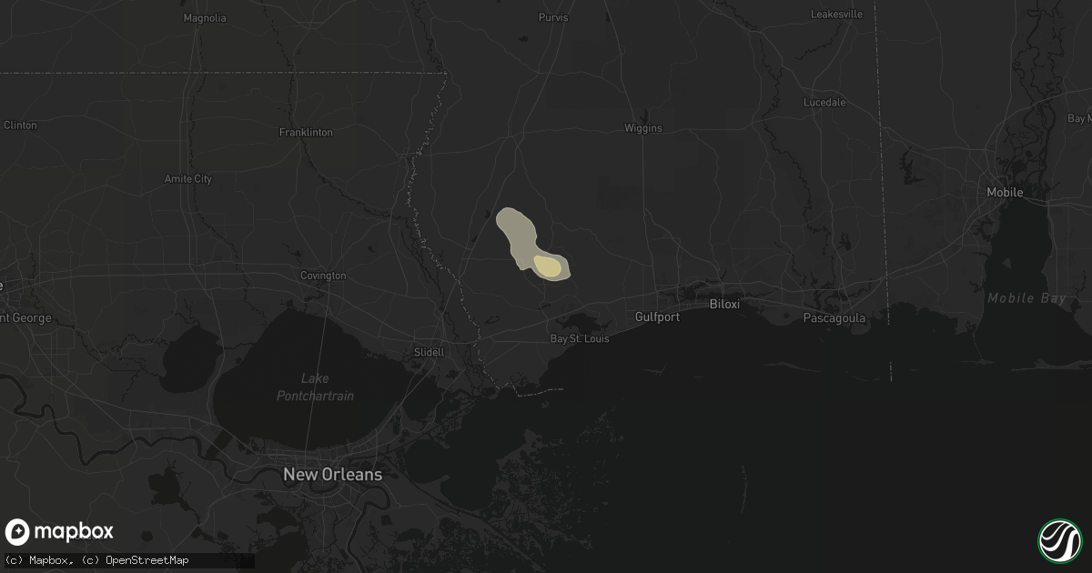 Hail map in Kiln, MS on May 9, 2026