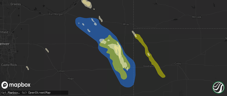 Hail map in Kirk, CO on May 9, 2026