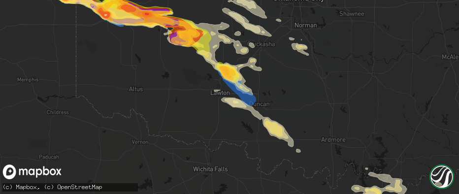 Hail map in Lawton, OK on May 9, 2026