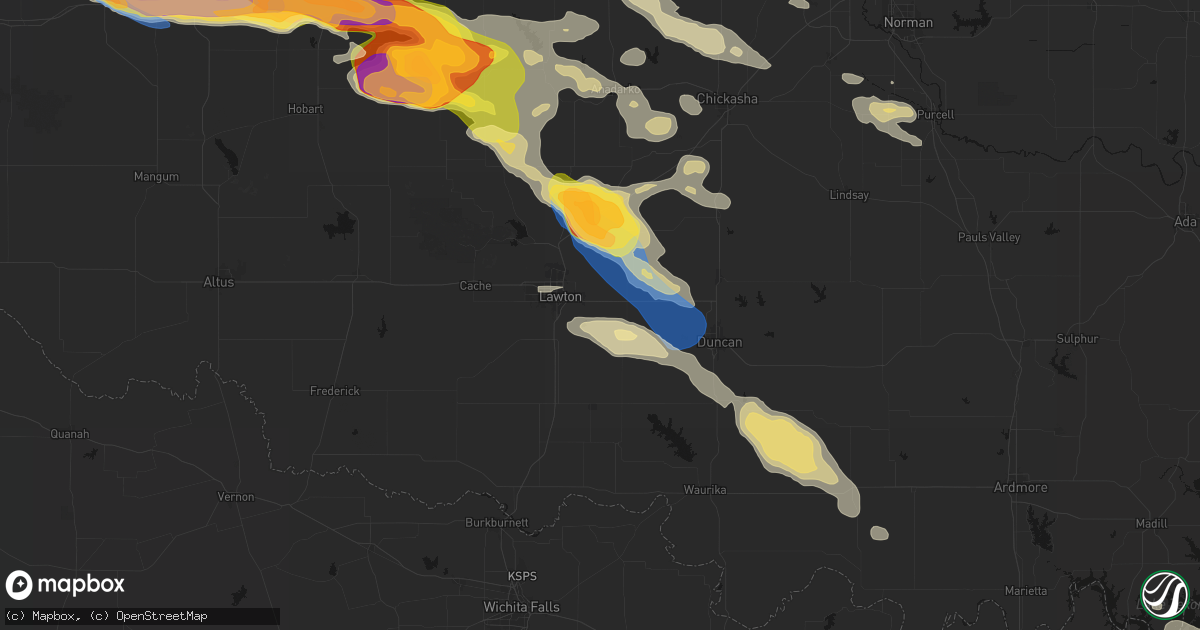 Hail map in Lawton, OK on May 9, 2026