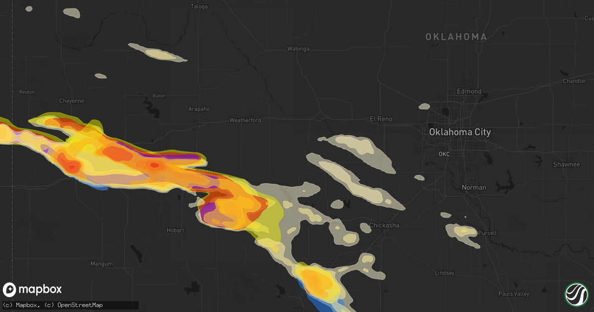 Hail map in Lookeba, OK on May 9, 2026