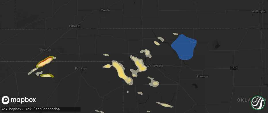 Hail map in May, OK on May 9, 2026