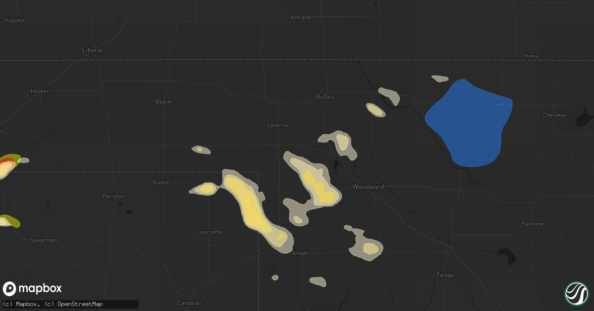 Hail map in May, OK on May 9, 2026