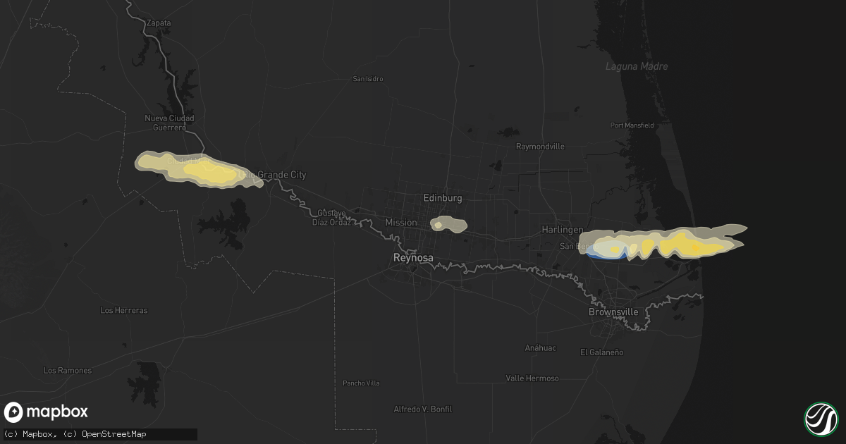 Hail map in Mcallen, TX on May 9, 2026
