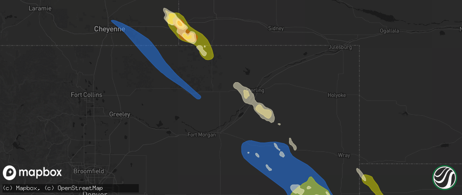 Hail map in Merino, CO on May 9, 2026