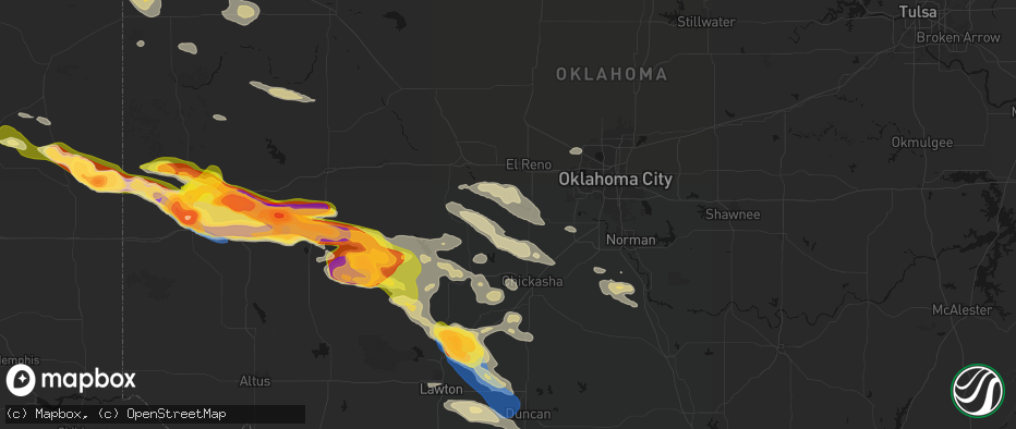 Hail map in Minco, OK on May 9, 2026