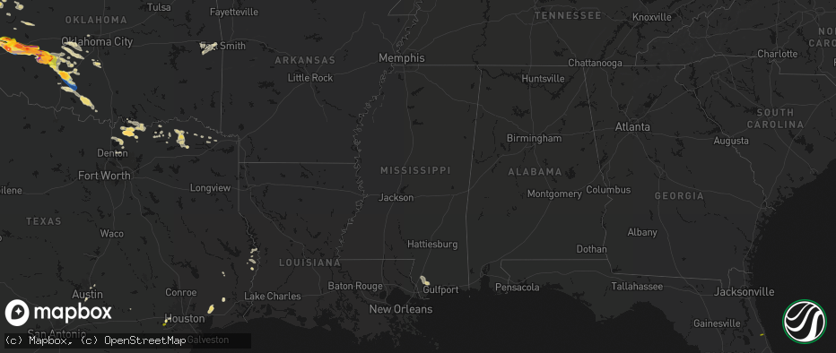Hail map in Mississippi on May 9, 2026