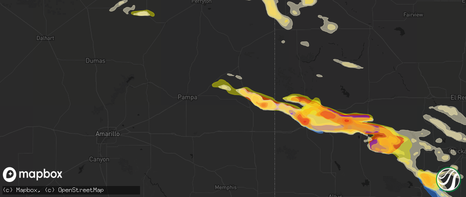 Hail map in Mobeetie, TX on May 9, 2026