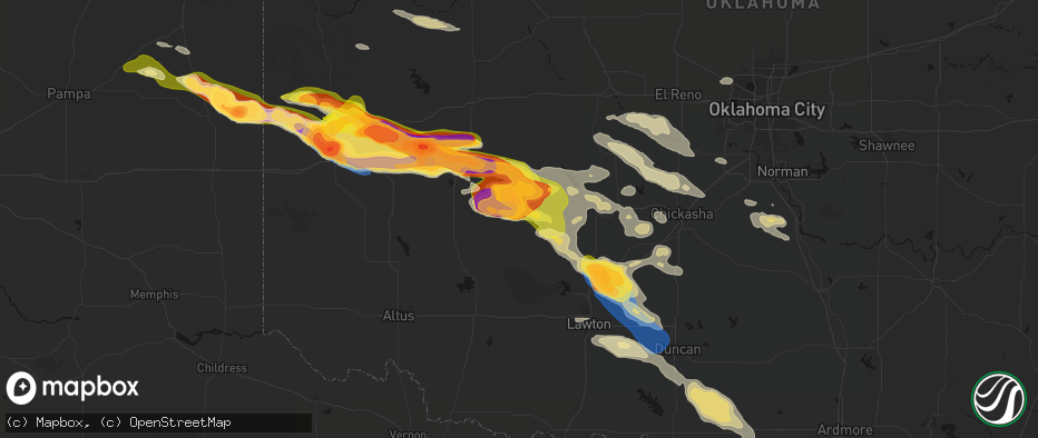 Hail map in Mountain View, OK on May 9, 2026