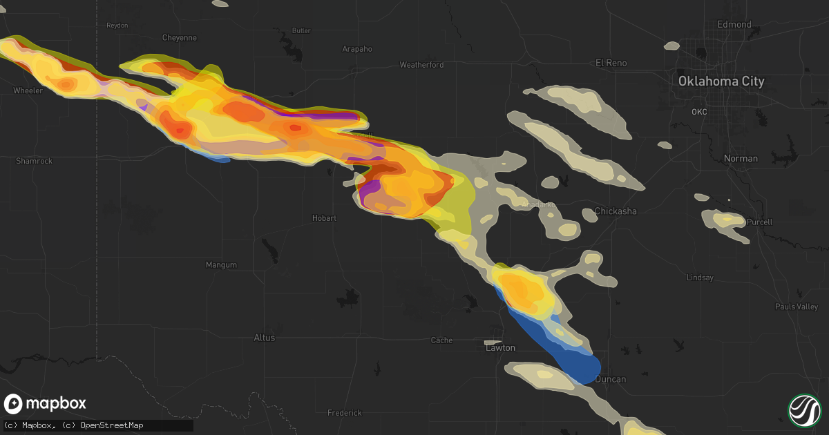 Hail map in Mountain View, OK on May 9, 2026