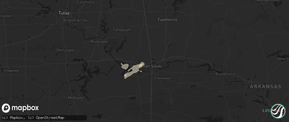 Hail map in Muldrow, OK on May 9, 2026