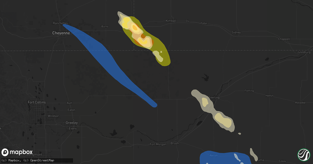 Hail map in New Raymer, CO on May 9, 2026