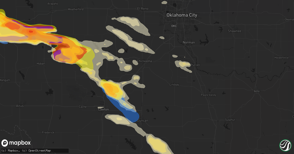 Hail map in Ninnekah, OK on May 9, 2026