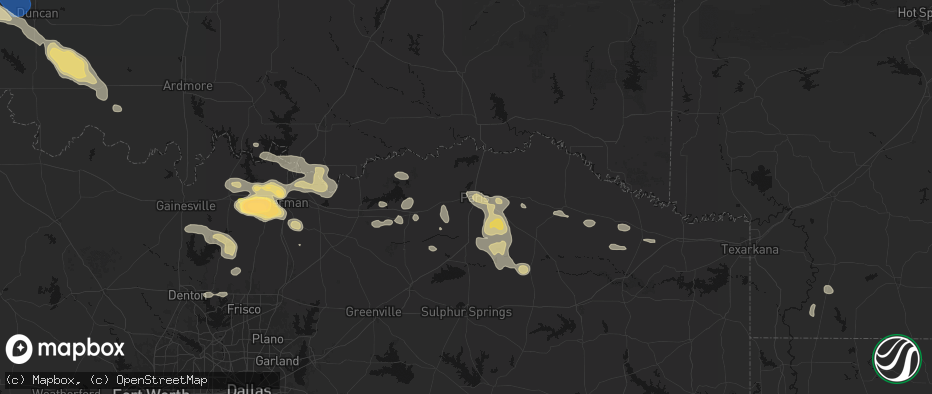 Hail map in Paris, TX on May 9, 2026