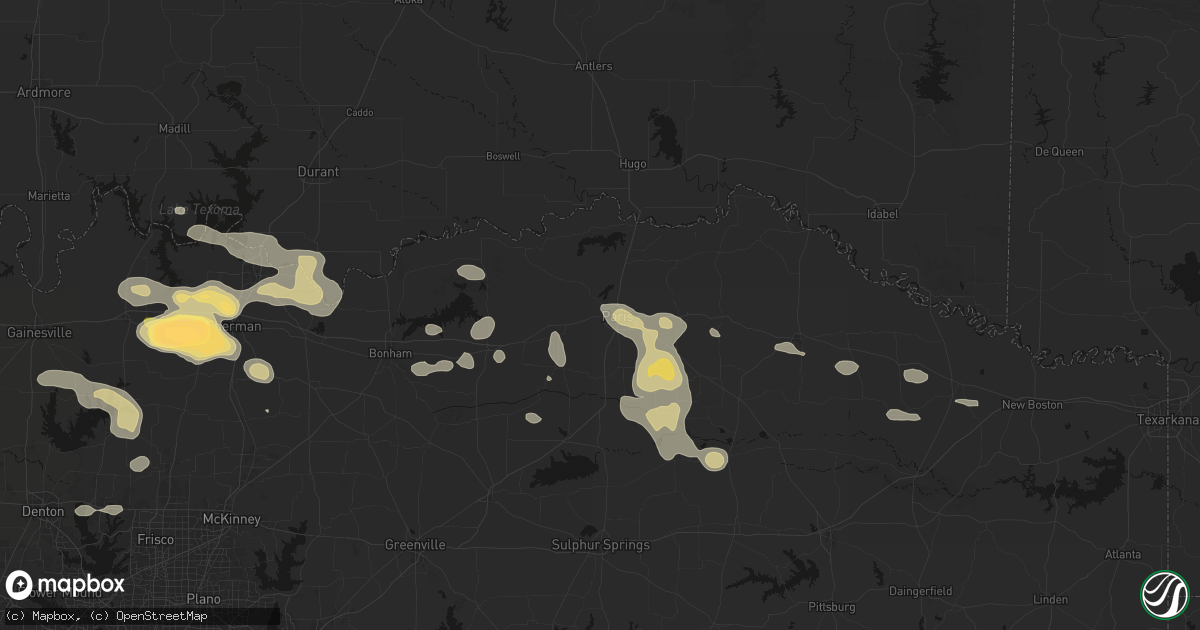 Hail map in Paris, TX on May 9, 2026