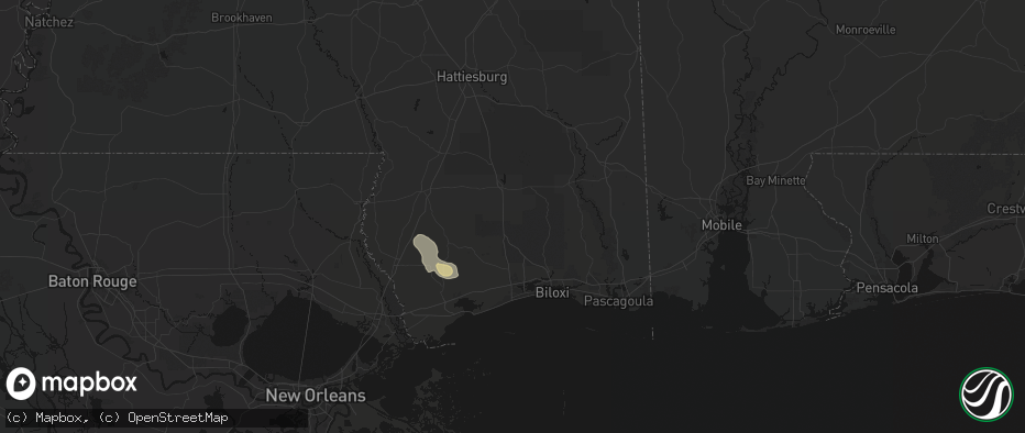 Hail map in Perkinston, MS on May 9, 2026