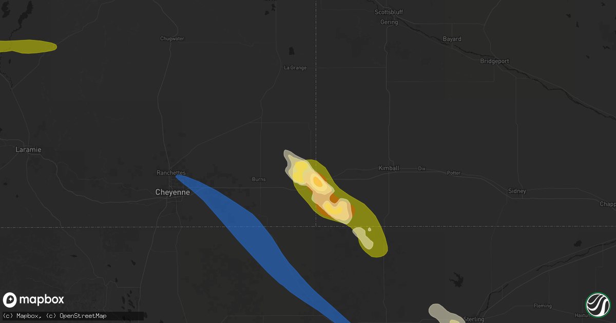 Hail map in Pine Bluffs, WY on May 9, 2026