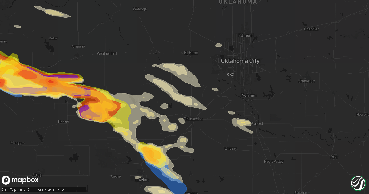 Hail map in Pocasset, OK on May 9, 2026