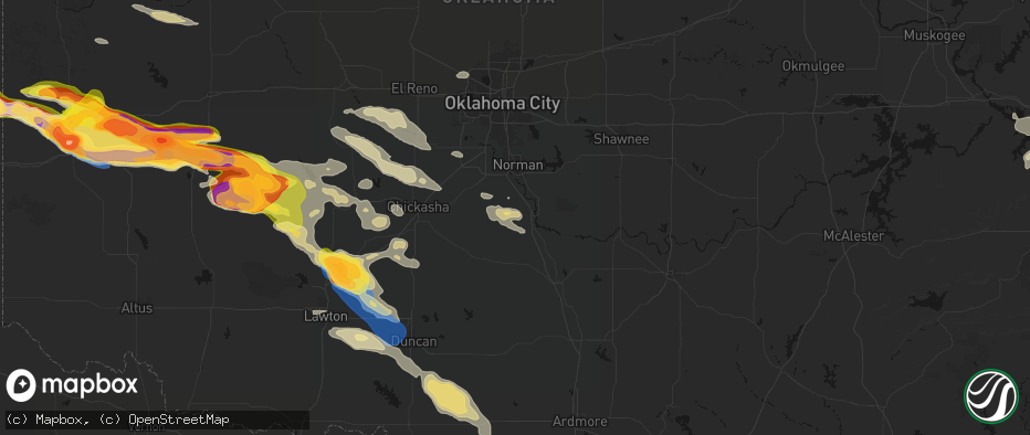 Hail map in Purcell, OK on May 9, 2026