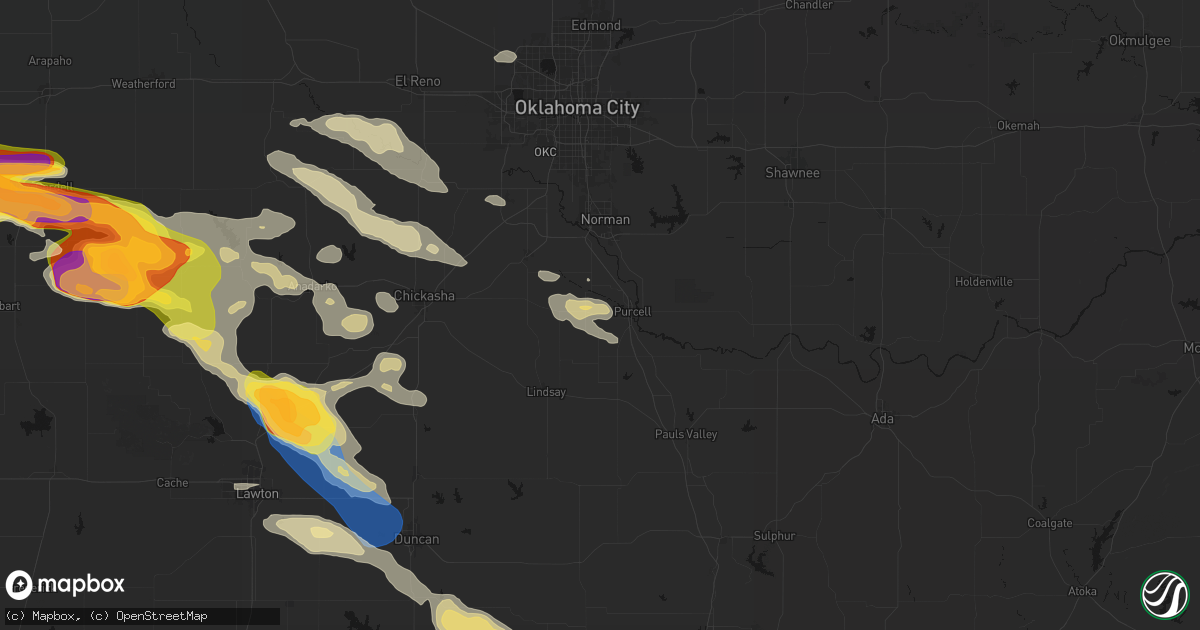 Hail map in Purcell, OK on May 9, 2026