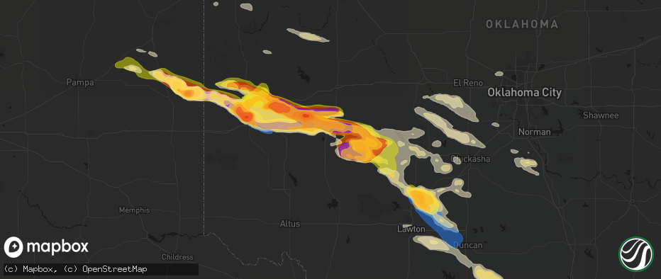 Hail map in Rocky, OK on May 9, 2026