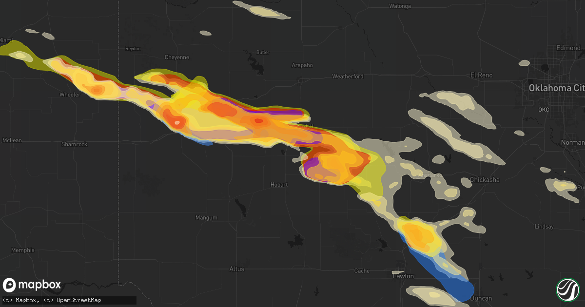 Hail map in Rocky, OK on May 9, 2026