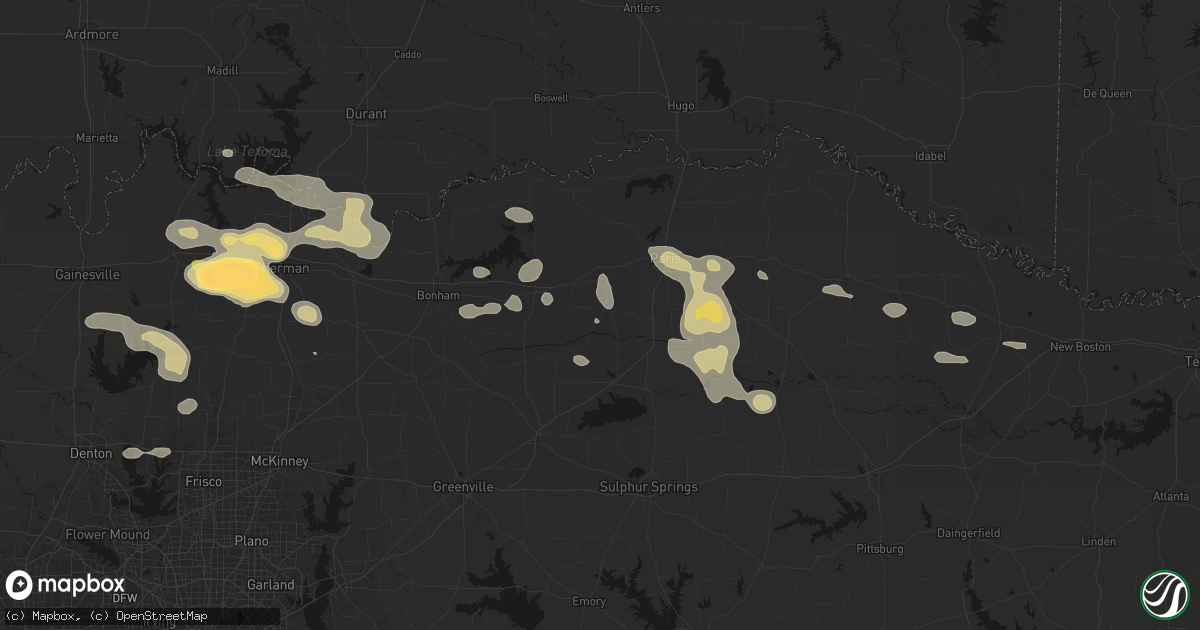 Hail map in Roxton, TX on May 9, 2026