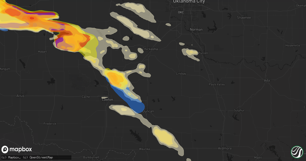 Hail map in Rush Springs, OK on May 9, 2026
