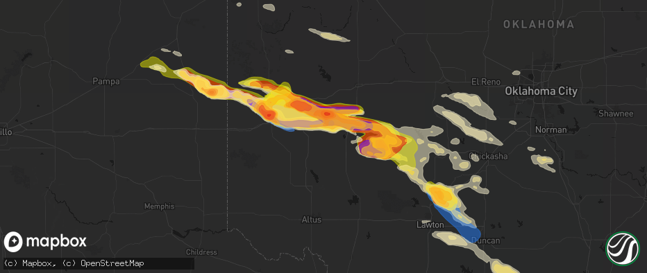Hail map in Sentinel, OK on May 9, 2026