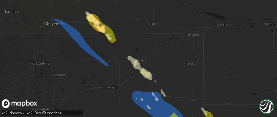 Hail map in Sterling, CO on May 9, 2026