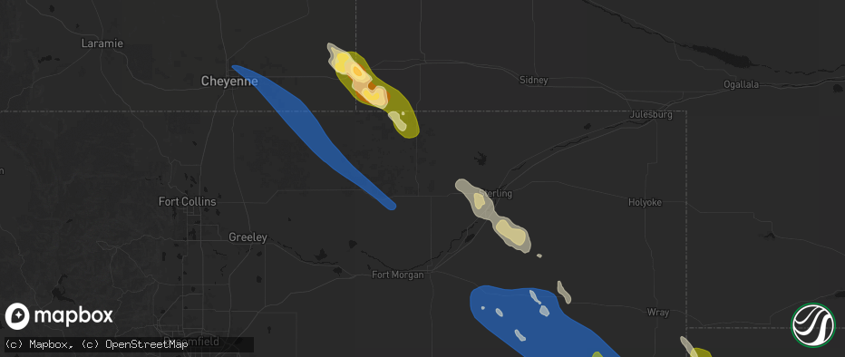 Hail map in Stoneham, CO on May 9, 2026
