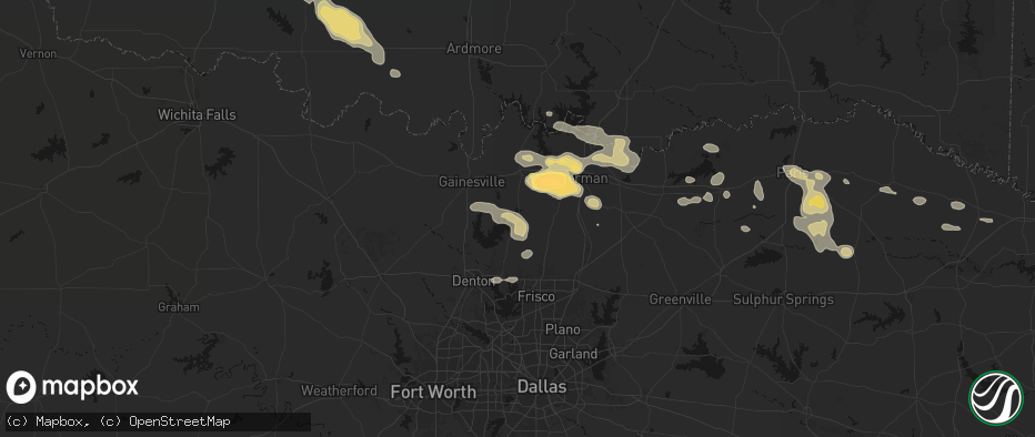 Hail map in Tioga, TX on May 9, 2026