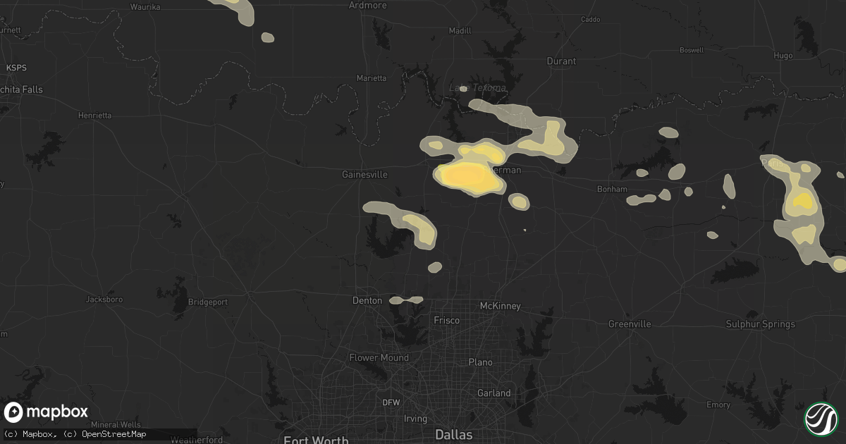 Hail map in Tioga, TX on May 9, 2026
