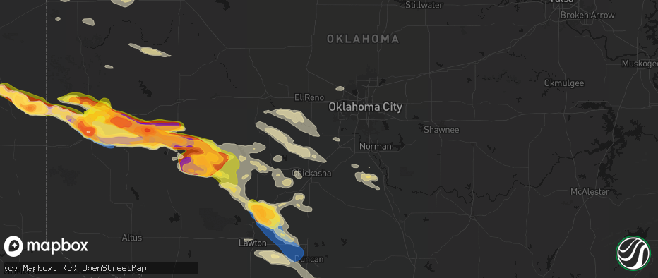 Hail map in Tuttle, OK on May 9, 2026