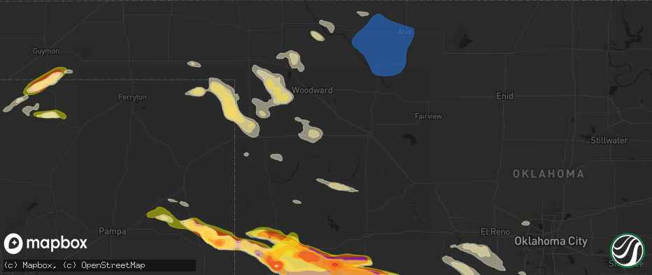 Hail map in Vici, OK on May 9, 2026