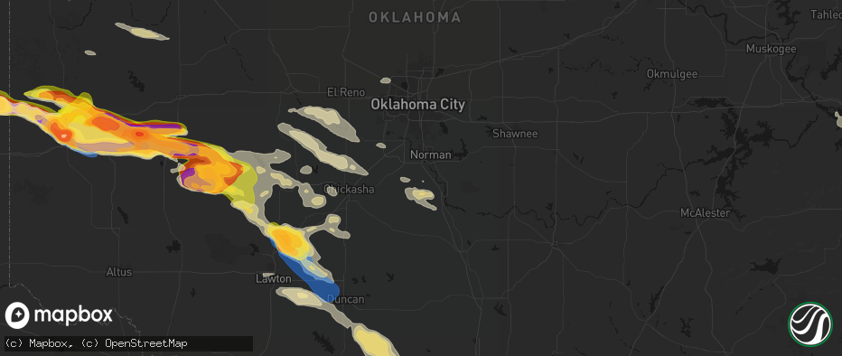 Hail map in Washington, OK on May 9, 2026