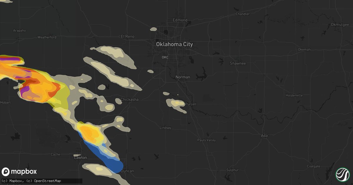 Hail map in Washington, OK on May 9, 2026