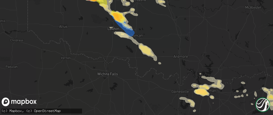 Hail map in Waurika, OK on May 9, 2026