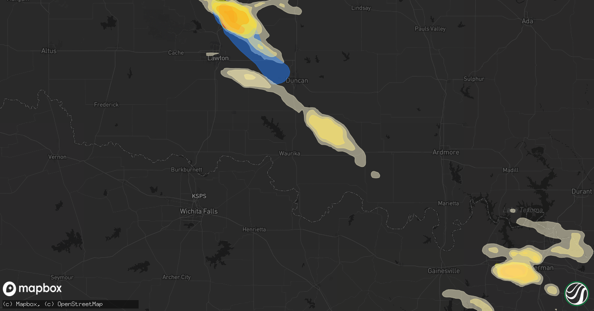 Hail map in Waurika, OK on May 9, 2026