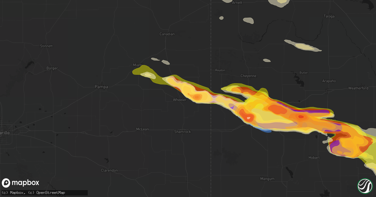 Hail map in Wheeler, TX on May 9, 2026