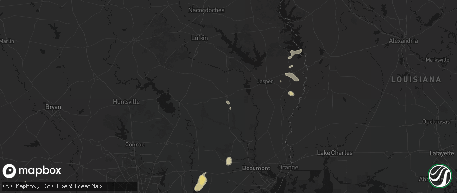 Hail map in Woodville, TX on May 9, 2026