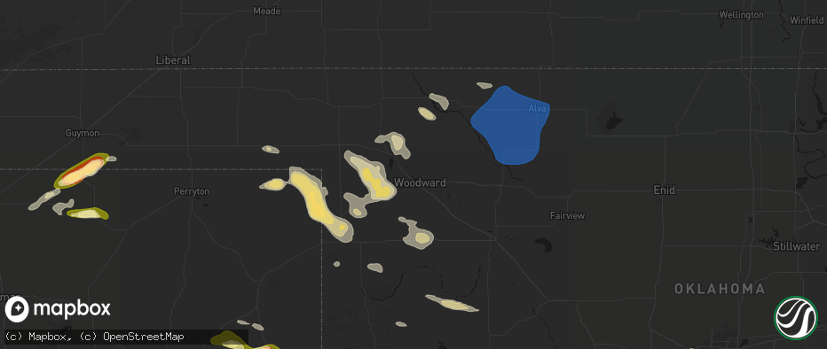 Hail map in Woodward, OK on May 9, 2026