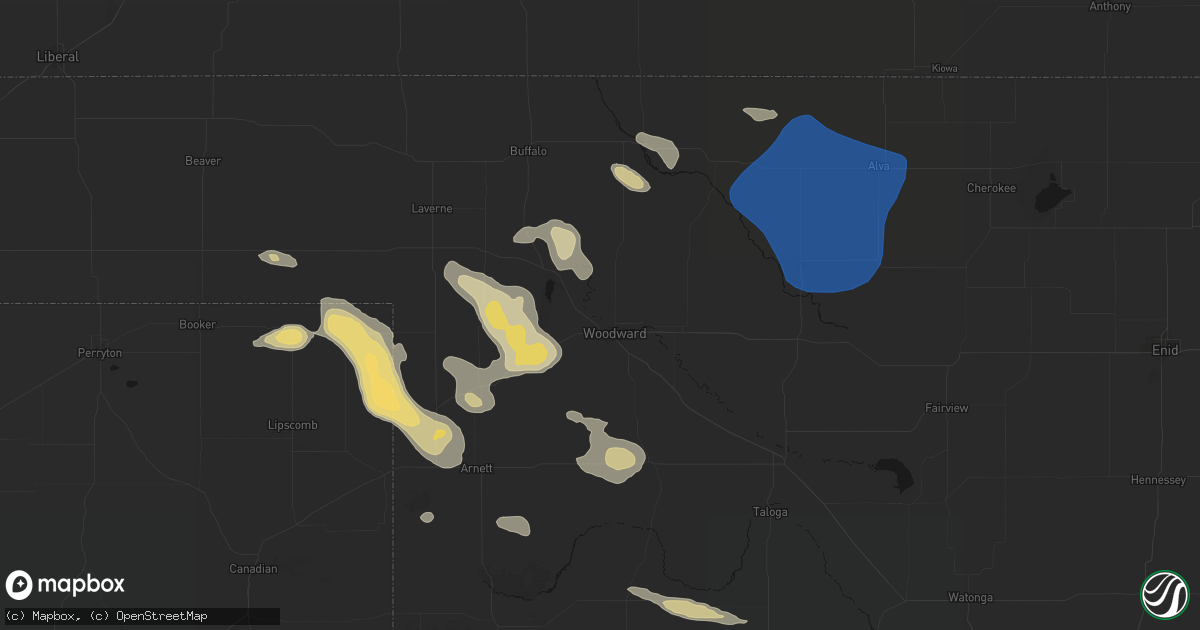 Hail map in Woodward, OK on May 9, 2026