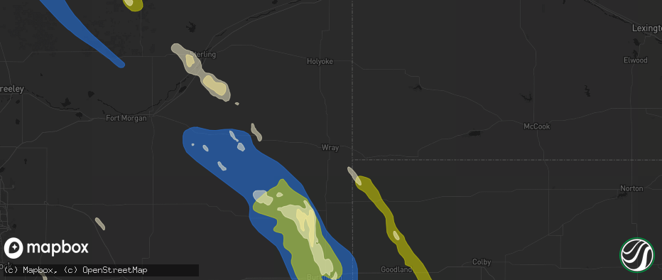 Hail map in Wray, CO on May 9, 2026