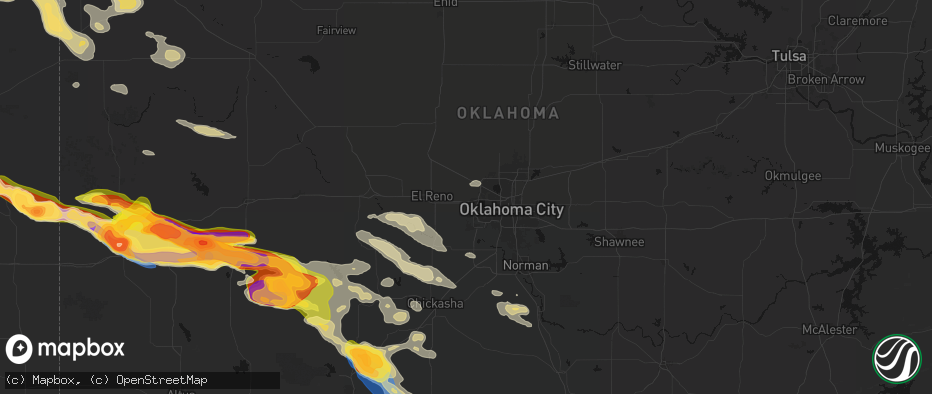 Hail map in Yukon, OK on May 9, 2026