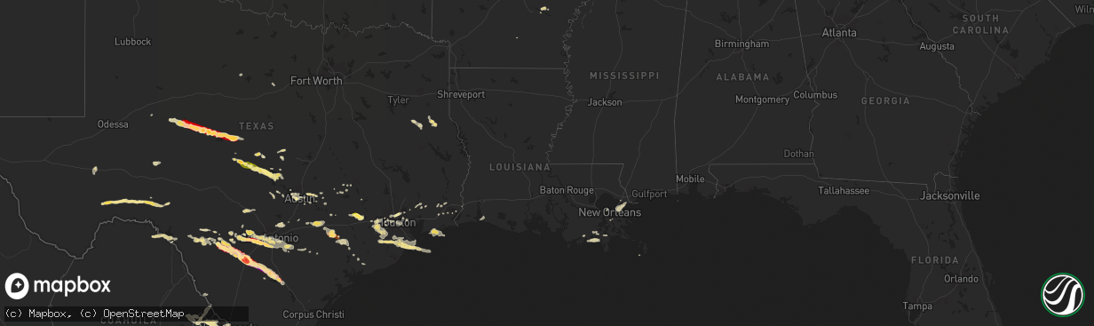 Hail map in Louisiana on May 10, 2013