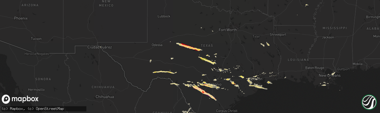 Hail map in Texas on May 10, 2013