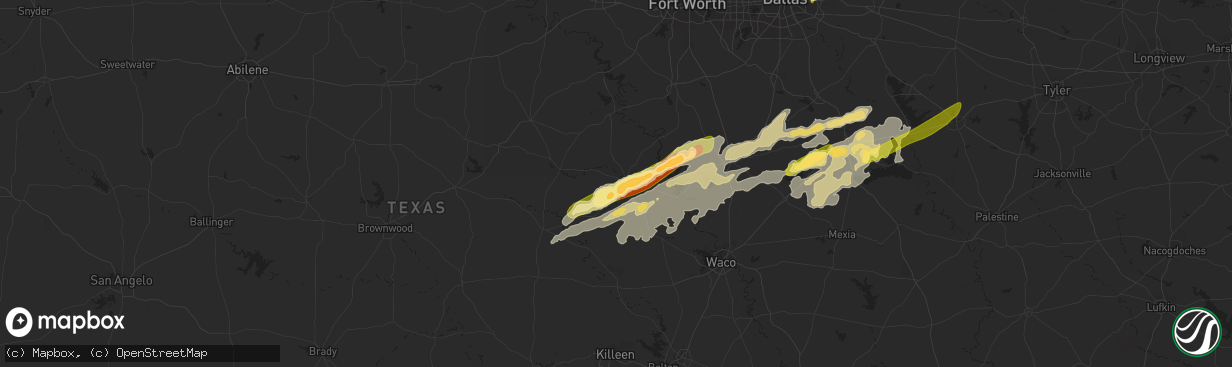 Hail map in Meridian, TX on May 10, 2015