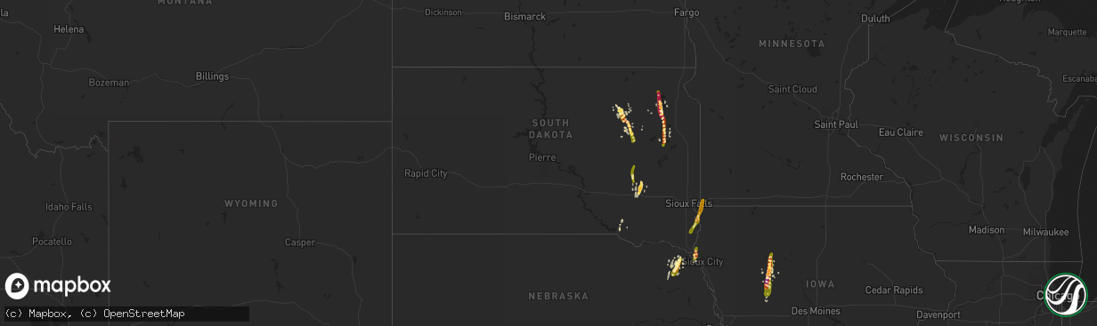 Hail map in South Dakota on May 10, 2015