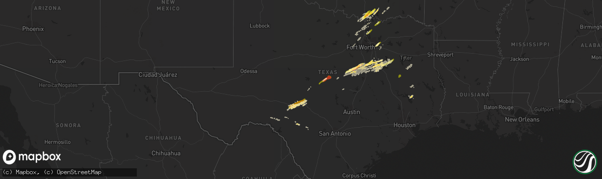 Hail map in Texas on May 10, 2015